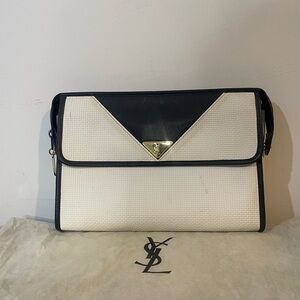 Vintage Yves Saint Laurent Navy and Cream Clutch
